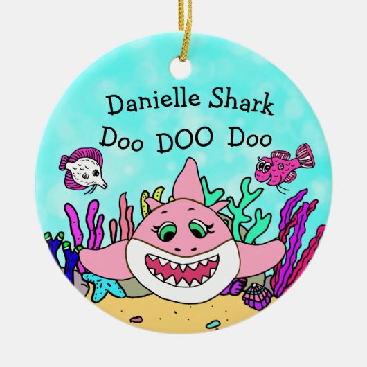 Gepersonaliseerde Baby Shark Family Kerstversierin Keramisch Ornament (Voorkant)