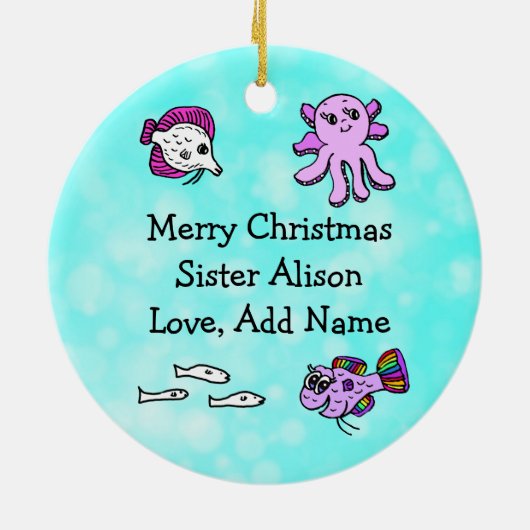 Gepersonaliseerde Baby Shark Family Kerstversierin Keramisch Ornament (Achterkant)