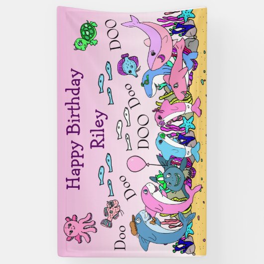 Gepersonaliseerde Baby Shark Family verjaardagsfee Spandoek (Verticaal)