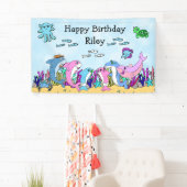 Gepersonaliseerde Baby Shark Family verjaardagsfee Spandoek (Insitu)