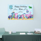 Gepersonaliseerde Baby Shark Family verjaardagsfee Spandoek (Beurs)