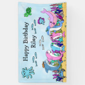 Gepersonaliseerde Baby Shark Family verjaardagsfee Spandoek (Verticaal)
