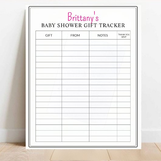 Gepersonaliseerde Baby shower Gift Log Tracker