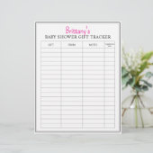 Gepersonaliseerde Baby shower Gift Log Tracker (Staand voorkant)