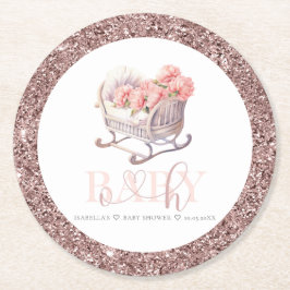 Gepersonaliseerde Baby shower Glitter Baby Basket Ronde Kartonnen Onderzetter