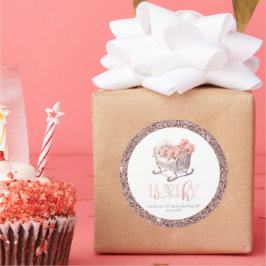 Gepersonaliseerde Baby shower Glitter Baby Basket Ronde Sticker