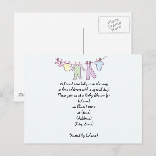 Gepersonaliseerde Baby shower Invitation-Clothesli Uitnodiging Briefkaart (Voorkant / Achterkant)