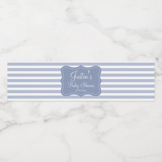 Gepersonaliseerde baby shower party elegante blauw waterfles etiket (Enkel label)