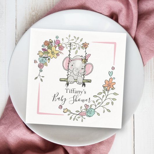 Gepersonaliseerde Baby shower Schattige Elephant G Servet
