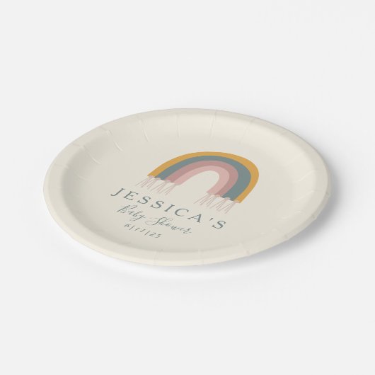 Gepersonaliseerde Baby shower Soft Boho Rainbow Pa Papieren Bordje (Gekanteld)