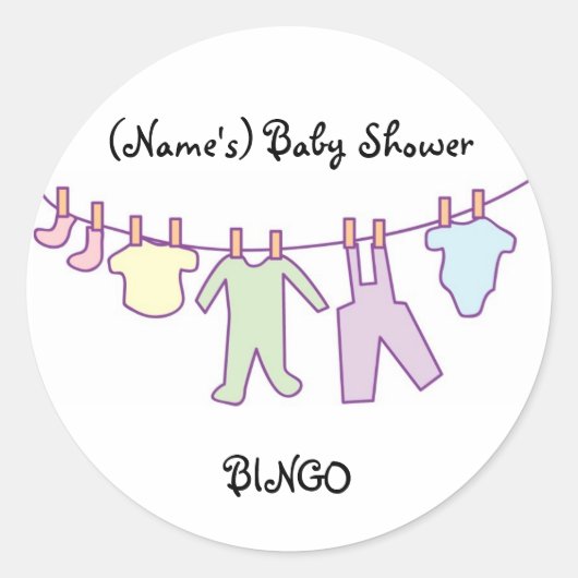 Gepersonaliseerde Baby shower Sticker-Clothesline Ronde Sticker (Voorkant)