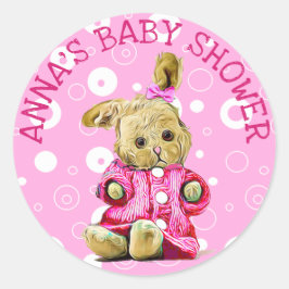 Gepersonaliseerde Baby shower Stickers Pink Bunny
