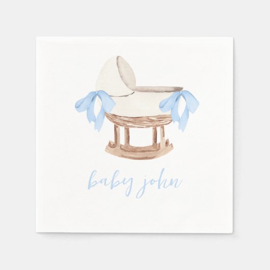 Gepersonaliseerde Baby showers servetten, Blue Bow Servet (Voorkant)