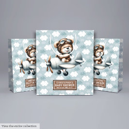 Gepersonaliseerde Baby showers tas met Blue Beer P Medium Cadeauzakje