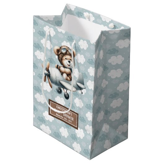 Gepersonaliseerde Baby showers tas met Blue Beer P Medium Cadeauzakje (Voorkant Gekanteld)