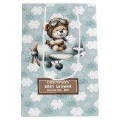 Gepersonaliseerde Baby showers tas met Blue Beer P Medium Cadeauzakje (Achterkant)