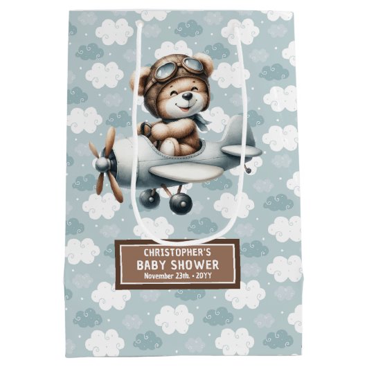 Gepersonaliseerde Baby showers tas met Blue Beer P Medium Cadeauzakje (Achterkant)