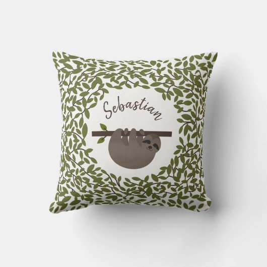 Gepersonaliseerde Baby Sloth groen kussen (Achterkant)