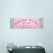 Gepersonaliseerde Baby sprinkelbanner, roze en wit Spandoek (Beurs)