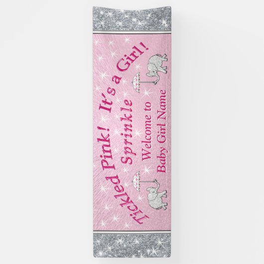 Gepersonaliseerde Baby sprinkelbanner, roze en wit Spandoek (Verticaal)