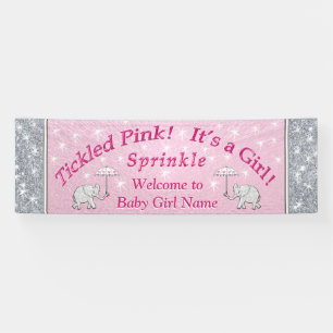 Gepersonaliseerde Baby sprinkelbanner, roze en wit Spandoek