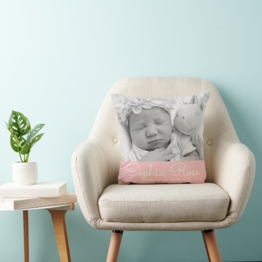 Gepersonaliseerde Baby Stats Gift voor Meisje Sier Kussen (Stoel)