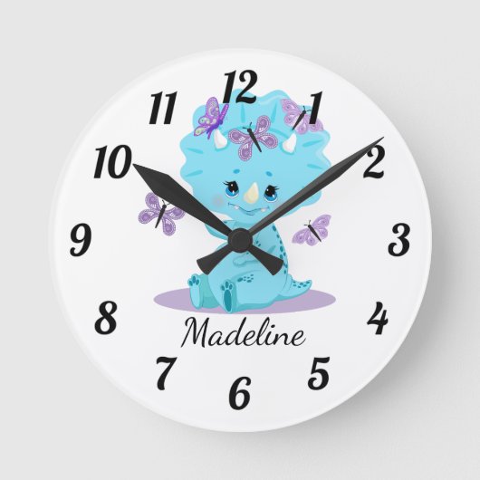 Gepersonaliseerde Baby Triceratops - Dinosaur Roun Ronde Klok (Voorkant)