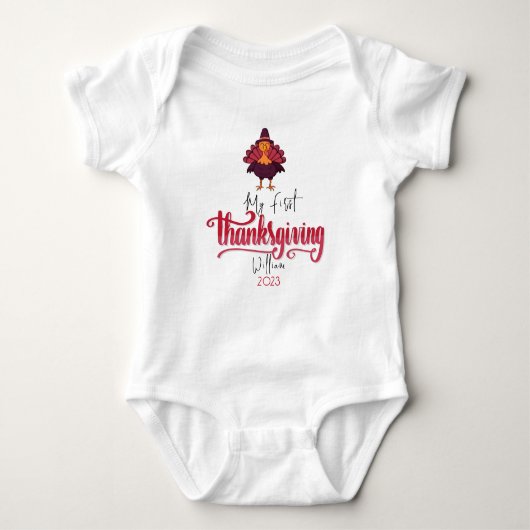 Gepersonaliseerde Baby Turkije Eerste Thanksgiving Romper (Voorkant)