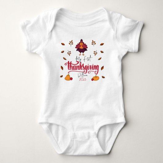 Gepersonaliseerde Baby Turkije Eerste Thanksgiving Romper (Voorkant)