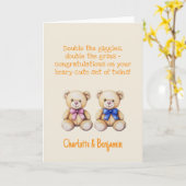 Gepersonaliseerde Baby Twins Gefeliciteerd, Beren Kaart (Gele Bloem)