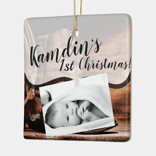 Gepersonaliseerde Baby XMAS Ornament Cowboy laarss (Links)