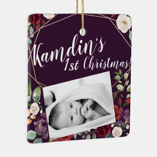 Gepersonaliseerde Baby XMAS Ornament Plum Paarse R (Rechts)
