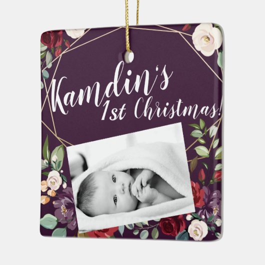 Gepersonaliseerde Baby XMAS Ornament Plum Paarse R (Links)