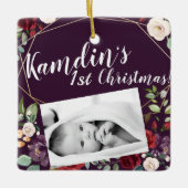 Gepersonaliseerde Baby XMAS Ornament Plum Paarse R (Voorkant)