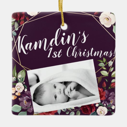 Gepersonaliseerde Baby XMAS Ornament Plum Paarse R (Voorkant)