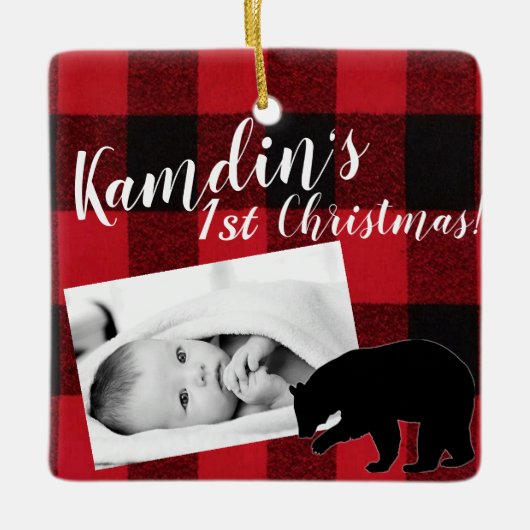 Gepersonaliseerde Baby XMAS Ornament Red Buffalo P (Voorkant)