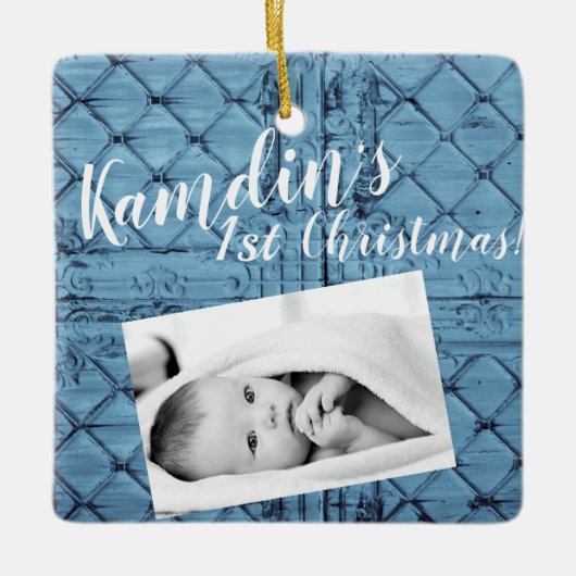 Gepersonaliseerde Baby XMAS Ornament rustieke Tin  (Voorkant)