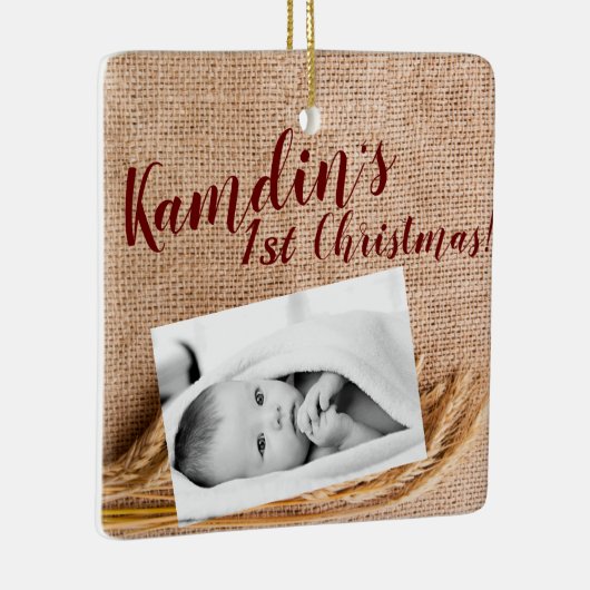 Gepersonaliseerde Baby XMAS Ornament Tarwe op Burl (Rechts)