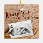 Gepersonaliseerde Baby XMAS Ornament Tarwe op Burl (Voorkant)