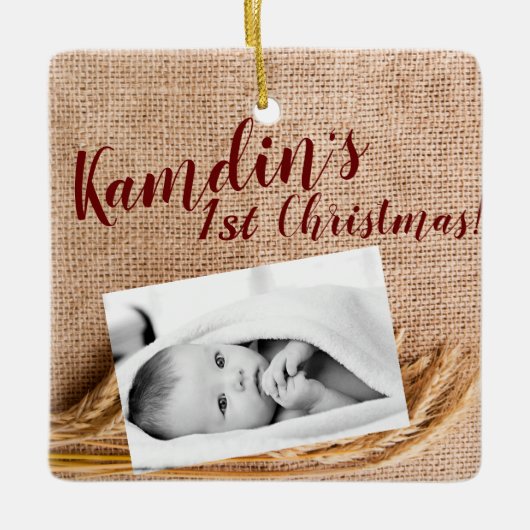 Gepersonaliseerde Baby XMAS Ornament Tarwe op Burl (Voorkant)