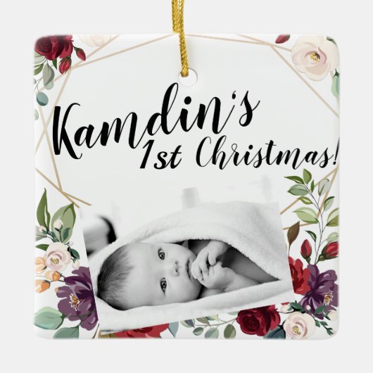Gepersonaliseerde Baby XMAS Ornament Wit Roses Gou (Voorkant)