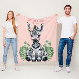 Gepersonaliseerde Baby Zebra Girls Blush Safari Fleece Deken