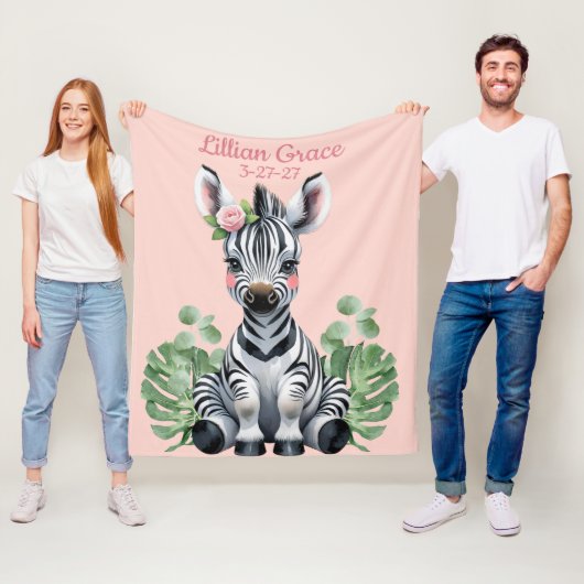Gepersonaliseerde Baby Zebra Girls Blush Safari Fleece Deken (In situ)