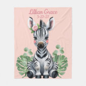 Gepersonaliseerde Baby Zebra Girls Blush Safari Fleece Deken (Voorkant)