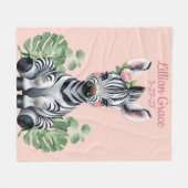 Gepersonaliseerde Baby Zebra Girls Blush Safari Fleece Deken (Voorkant (Horizontaal))