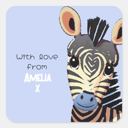 Gepersonaliseerde Baby Zebra met liefde Vierkante Sticker (Voorkant)