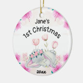 Gepersonaliseerde babymeisjes Eerste Kerstmis 2022 Keramisch Ornament (Links)