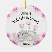 Gepersonaliseerde babymeisjes Eerste Kerstmis 2022 Keramisch Ornament (Achterkant)