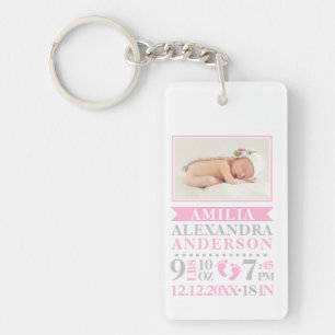 Gepersonaliseerde babymeisjes Roze grijze vleermui Sleutelhanger