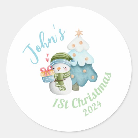 Gepersonaliseerde Baby's 1e kerst Ronde Sticker (Voorkant)